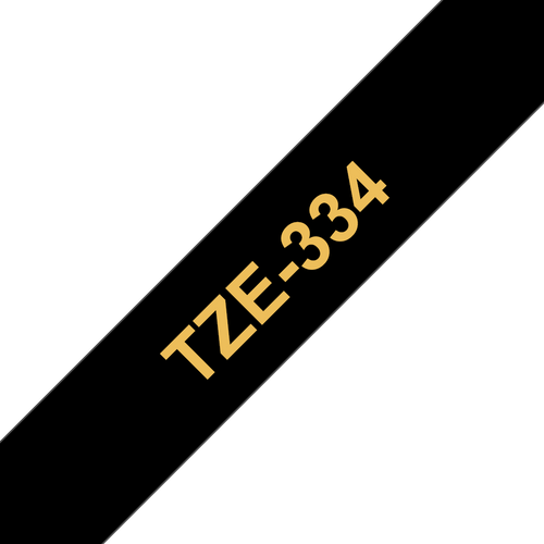 Brother TZe Tape 12mm Gold on Black TZE334