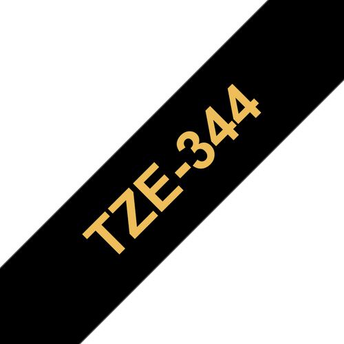 Brother TZe Tape 18mm Gold on Black TZE344