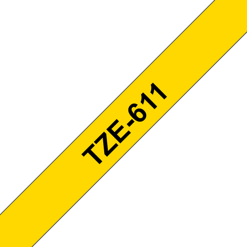 Brother TZe Tape 6mm Black on Yellow TZE611