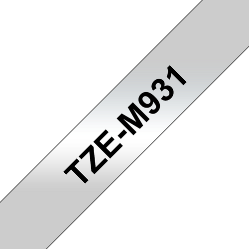 Brother TZe Matt Tape 12mm Black on Silver TZEM931