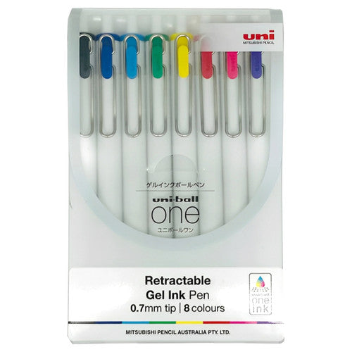 Uni-Ball One Retractable Gel Pen 0.7mm Assorted Wallet of 8