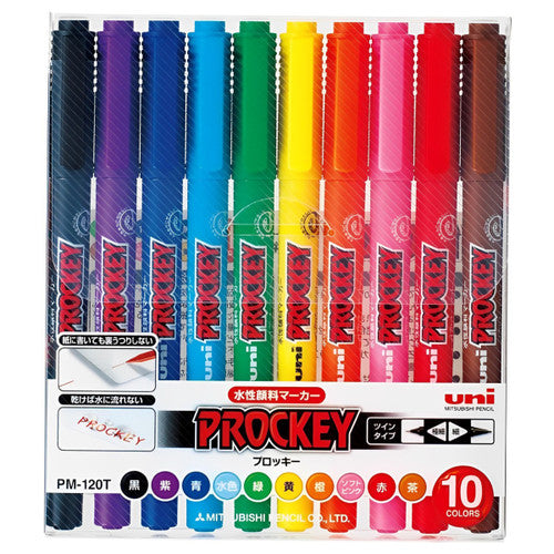Uni-Ball PM-120T Prockey Dual Bullet Tip Marker Assorted Colours Wallet of 10