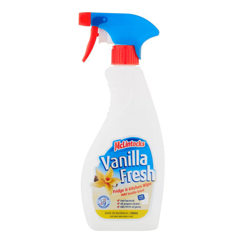 Spray bottle labeled 'Vanilla Fresh' on a white background