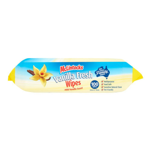 Pack of McIntosh Vanilla Fresh Wipes on a white background
