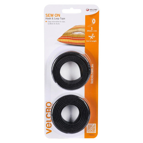 Osmer Velcro Brand Sew On Hook and Loop Tape 25mm x 1m Black