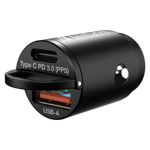 Verbatim 30W 2 Port PD and QC Mini Car Charger Black