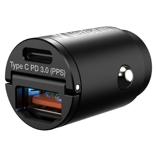 Verbatim 30W 2 Port PD and QC Mini Car Charger Black