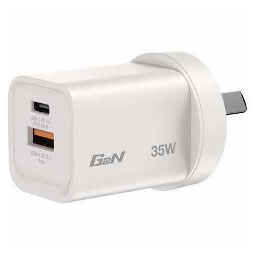 Verbatim 35W 2 Port USB A and C Gan Charger White
