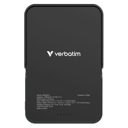 Verbatim Power Bank 10,000mAh Magnetic Wireless with Stand Black