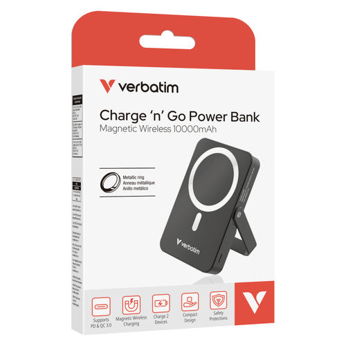 Verbatim Power Bank 10,000mAh Magnetic Wireless with Stand Black