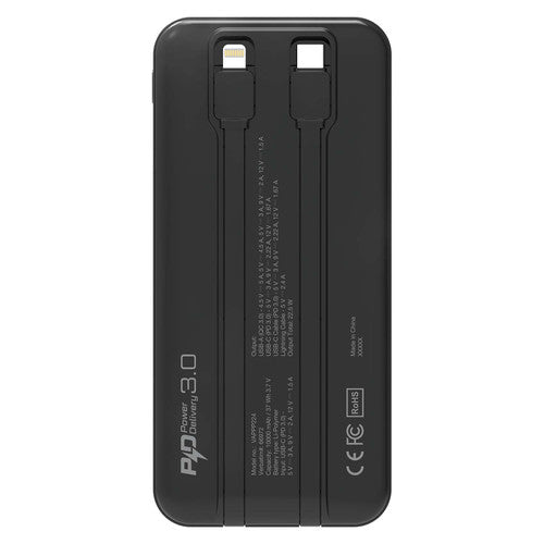 Verbatim Power Bank 10,000mAh PD Embedded Cables Black