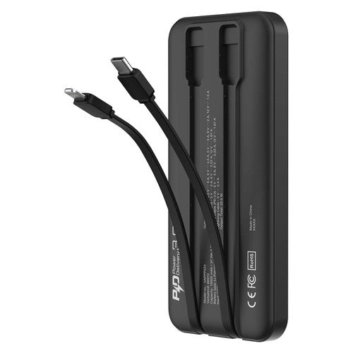 Verbatim Power Bank 10,000mAh PD Embedded Cables Black