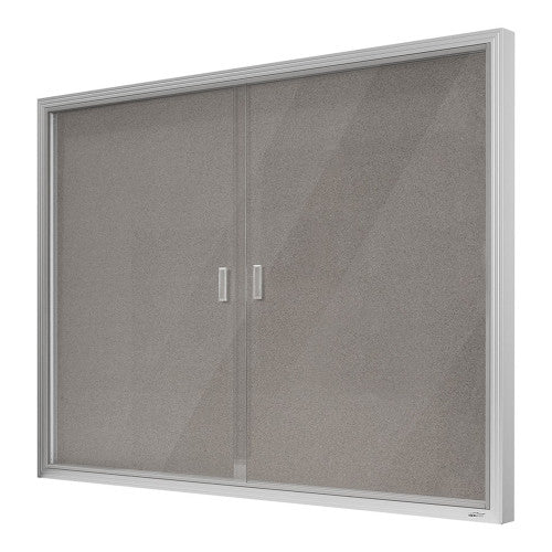 Visionchart Be Noticed Notice Case Sliding Glass Door Grey Fabric Bulletin Board Silver Frame 1800 x 1200mm