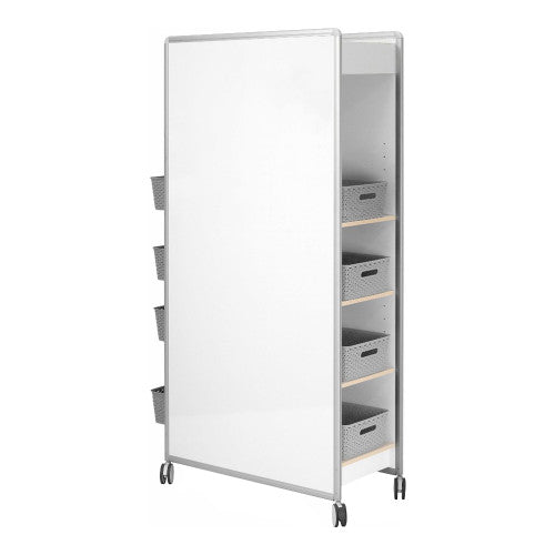 Visionchart Huddle Double-Sided Mobile Whiteboard with Extra 2 Shelves and 10 Storage Baskets