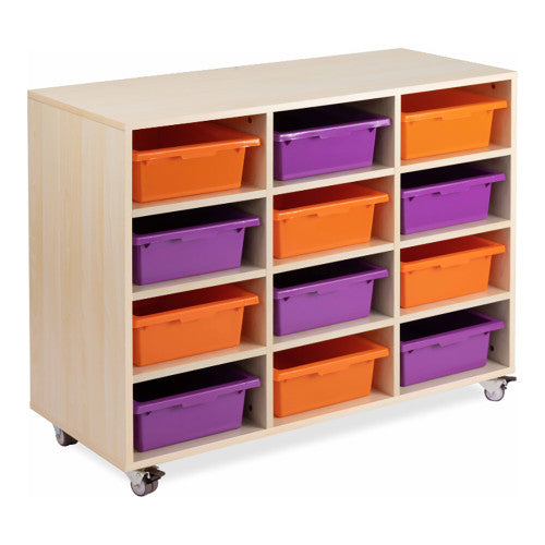 Visionchart Mobile Storage Tote Tray Trolley Oak 12 Bays