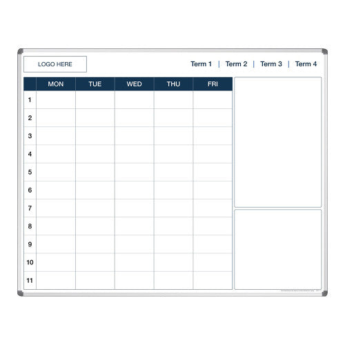 Visionchart School Logo Whiteboard Planner 1 Term with Sections Magnetic Standard Frame 1500 x 1200mm