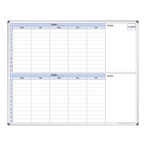 Visionchart School Logo Whiteboard Planner 2 Term Stacked Magnetic Standard Frame 1500 x 1200mm