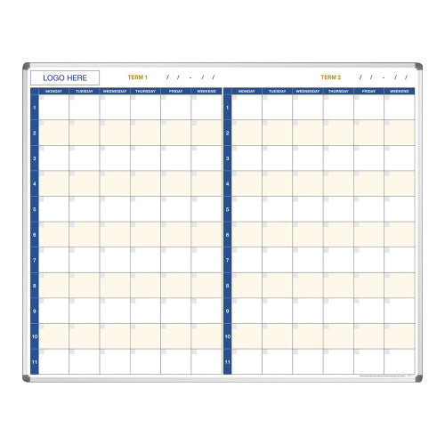 Visionchart School Logo Whiteboard Planner 2 Term with Dates Magnetic Standard Frame 1500 x 1200mm