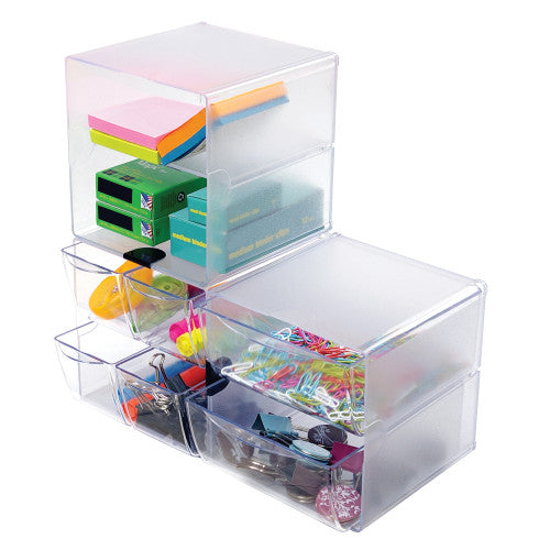 Deflecto Stackable Cube Open With Divider Clear Organiser