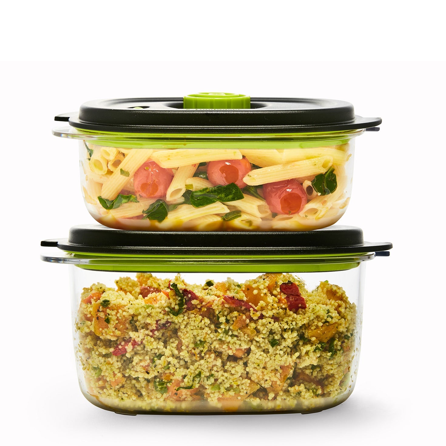 FoodSaver Preserve and Marinate containers with salad and pasta