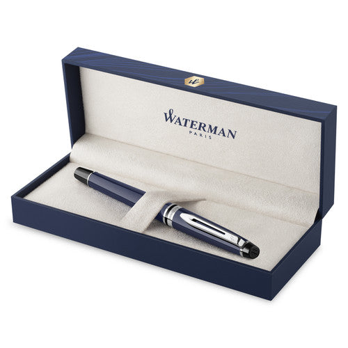 Waterman Expert Blue Lacquer Chrome Trim Fountain Pen Medium Nib