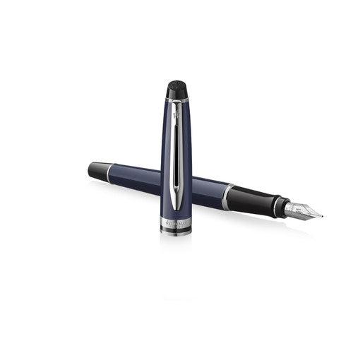 Waterman Expert Blue Lacquer Chrome Trim Fountain Pen Medium Nib