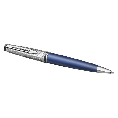 Waterman Expert Deluxe Metal and Blue Lacquer Palladium Trim Ballpoint Pen Medium Tip