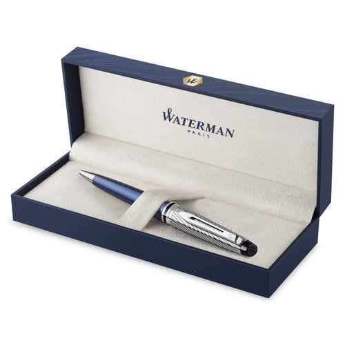 Waterman Expert Deluxe Metal and Blue Lacquer Palladium Trim Ballpoint Pen Medium Tip