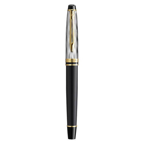 Waterman Expert Metal and Black Lacquer Gold Trim Fountain Pen Medium Nib