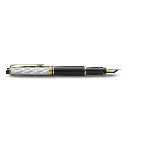 Waterman Expert Metal and Black Lacquer Gold Trim Fountain Pen Medium Nib