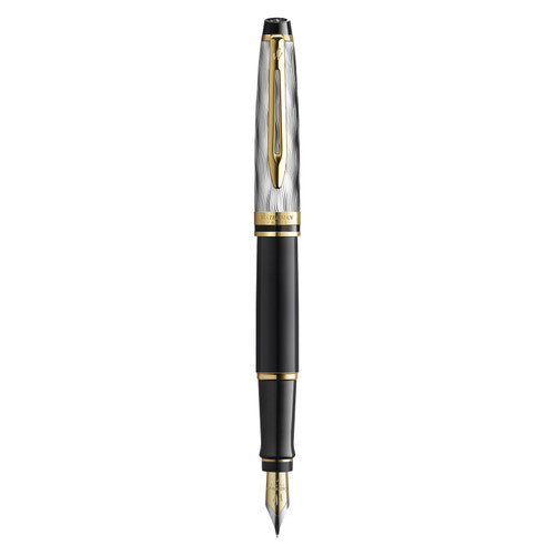 Waterman Expert Metal and Black Lacquer Gold Trim Fountain Pen Medium Nib