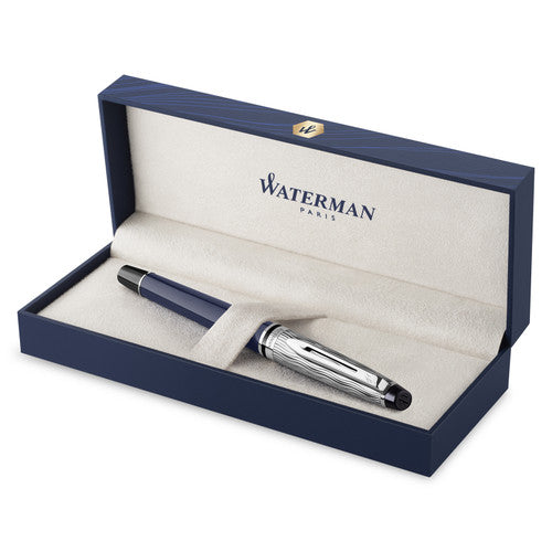 Waterman Expert Metal and Blue Lacquer Palladium Trim Fountain Pen Medium Nib