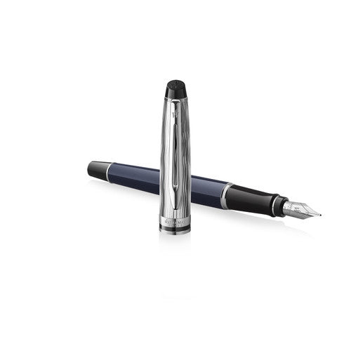 Waterman Expert Metal and Blue Lacquer Palladium Trim Fountain Pen Medium Nib
