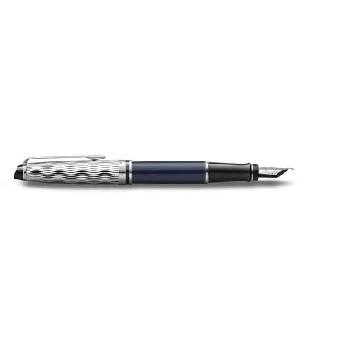 Waterman Expert Metal and Blue Lacquer Palladium Trim Fountain Pen Medium Nib