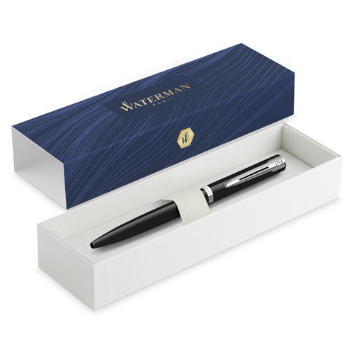 Waterman Impression Ballpoint Pen Black with Chrome Trim Medium Tip Blue Ink Gift Box