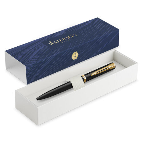 Waterman Impression Ballpoint Pen Black with Gold Trim Medium Tip Blue Ink Gift Box