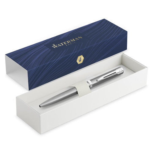 Waterman Impression Ballpoint Pen Stainless Steel with Chrome Trim Medium Tip Blue Ink Gift Box