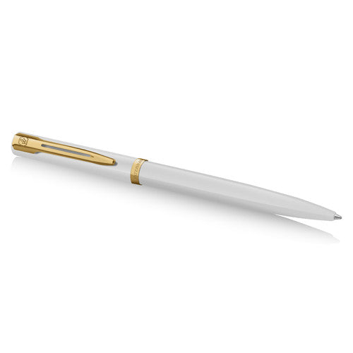 Waterman Impression Ballpoint Pen White with Gold Trim Medium Tip Blue Ink Gift Box