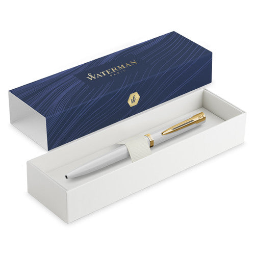 Waterman Impression Ballpoint Pen White with Gold Trim Medium Tip Blue Ink Gift Box