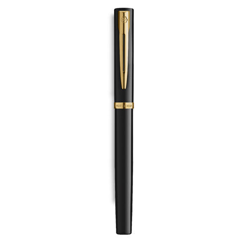 Waterman Impression Fountain Pen Black with Gold Trim Medium Nib Blue Ink Gift Box
