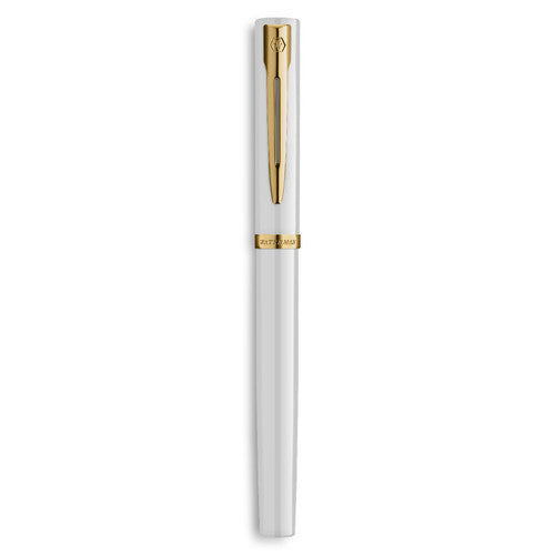 Waterman Impression Fountain Pen White with Gold Trim Medium Nib Blue Ink Gift Box