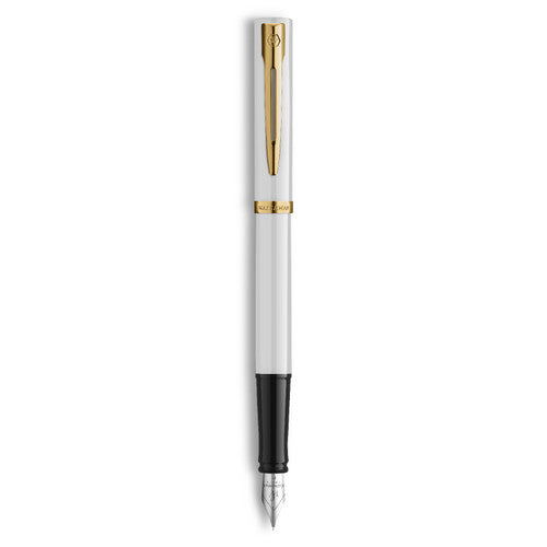 Waterman Impression Fountain Pen White with Gold Trim Medium Nib Blue Ink Gift Box