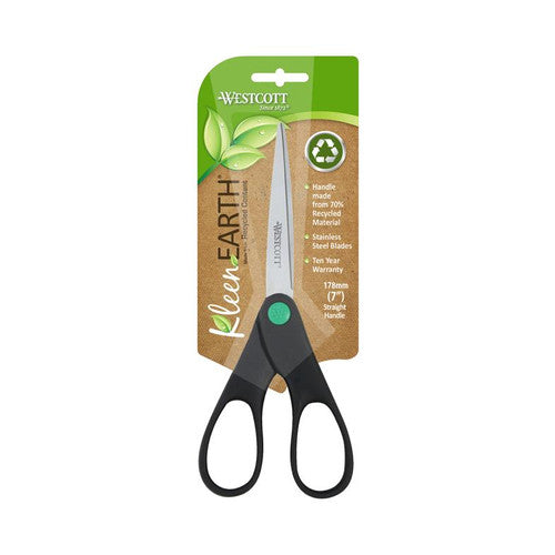 Westcott KleenEarth Scissors 178mm Straight Handle Black Pack of 6