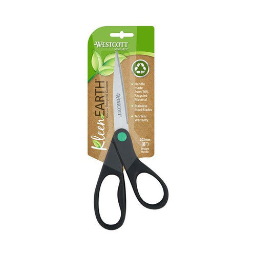 Westcott KleenEarth Scissors 203mm Straight Handle Black Pack of 6