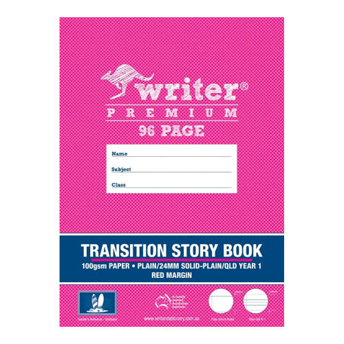 Writer Premium Transition Story Book 330x240mm 96 Page 24mm QLD Year 1 Ruled Red Margin Pack 10 — front cover