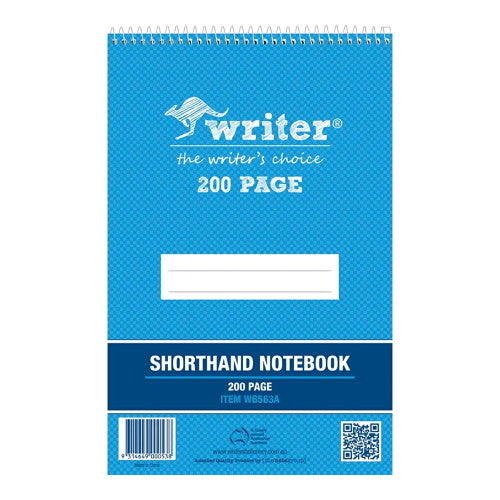 Writer Shorthand Spiral Notebook 200 x 125mm 60gsm 200 Page 8mm Ruled Pack of 10