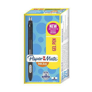 Paper Mate InkJoy Gel box of 12 black pens, a 0.5 mm fine point pack shown as a range image