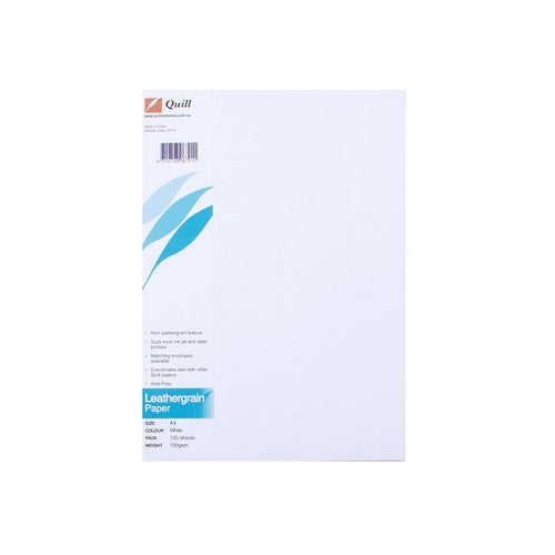Quill Leathergrain Paper 100gsm A4 White Pack of 100