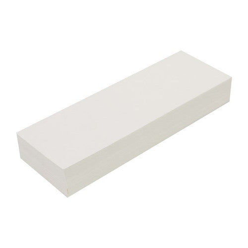 Long stack of blank white Quill Sentence Card Strips 300 x 100mm in 300gsm board, shown at an angle so the strip edges are visible