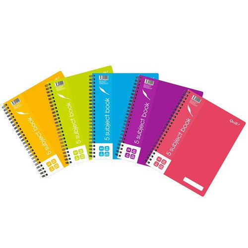 Quill Shades 5 Subject Book PP 70gsm A4 250 Pages Assorted Pack of 5